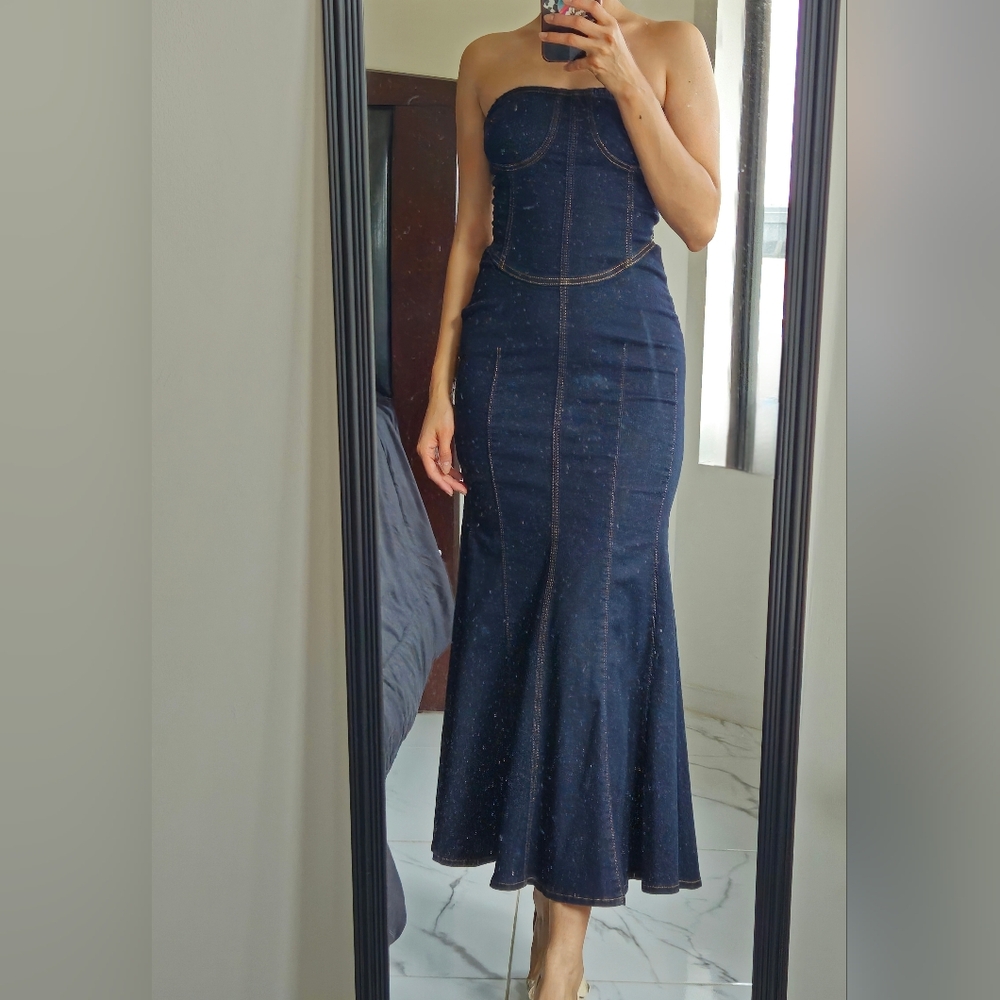 urban outfitters Denim Strapless Maxi Dress